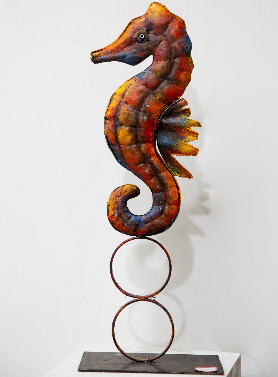 Orange Seahorse Metal Sculpture